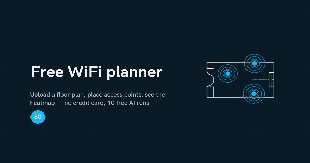 Free WiFi planner: upload a floor plan, place access points, see the heatmap
